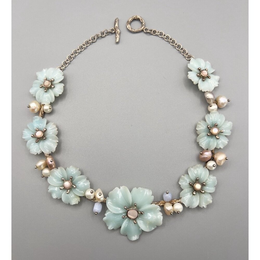 Whitney Kelly Sterling Silver Jade Flowers & Pearl Accents Necklace - Picture 2 of 14